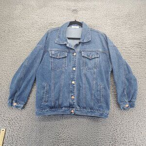 Canton Walker Jacket Womens Large Blue Classic Denim Cotton Blend Button Up Fron